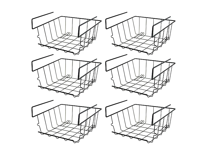 Lot de 12 panier suspendu, organisateur à suspendre, rangement placard cuisine, panier de rangement en métal noir - Longueur 22 x Profondeur 22 x Hauteur 13 cm