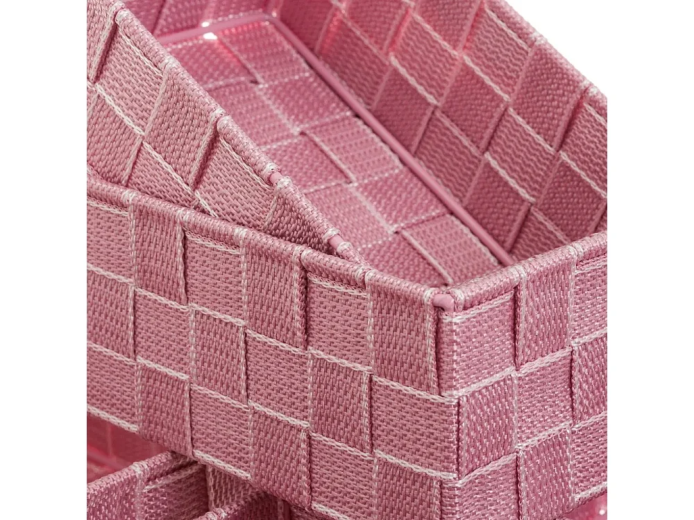 Lot de 7 panier de rangement tressé, caisse de rangement rectangulaire en polypropylène coloris rose