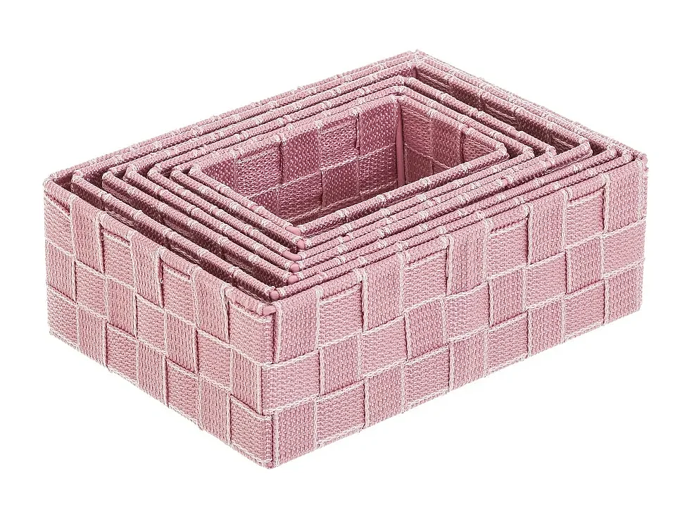 Lot de 7 panier de rangement tressé, caisse de rangement rectangulaire en polypropylène coloris rose
