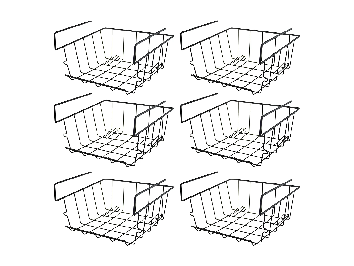 Lot de 6 panier suspendu, organisateur à suspendre, rangement placard cuisine, panier de rangement en métal noir - Longueur 22 x Profondeur 22 x Hauteur 13 cm