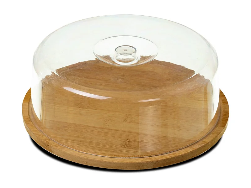 Plateau à fromage rond avec cloche, cloche à fromage en bambou coloris naturel - Ø 28 x Hauteur 10 cm