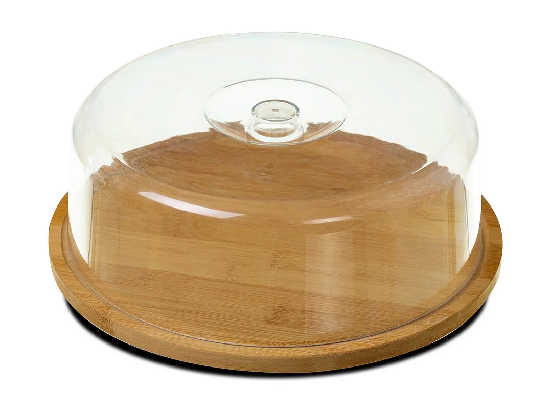 Plateau à fromage rond avec cloche, cloche à fromage en bambou coloris naturel - Ø 28 x Hauteur 10 cm