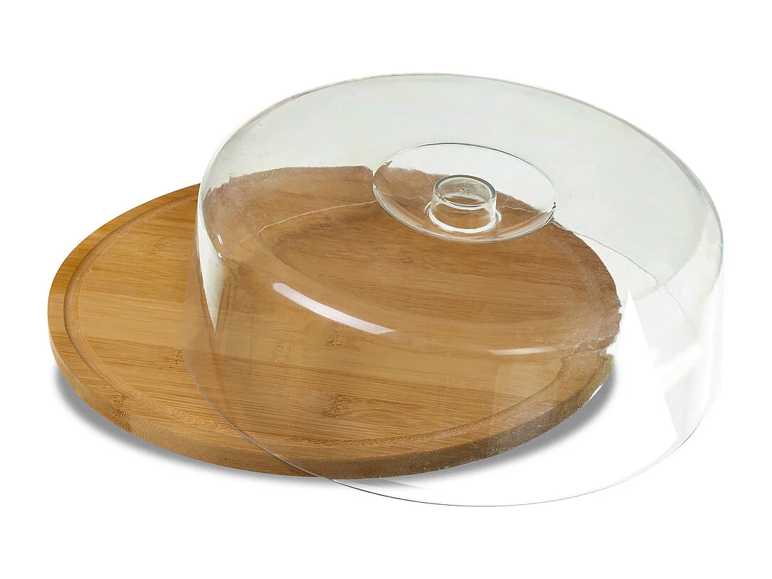Plateau à fromage rond avec cloche, cloche à fromage en bambou coloris naturel - Ø 28 x Hauteur 10 cm