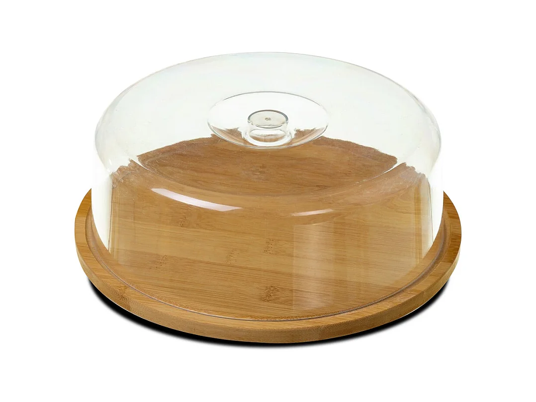 Plateau à fromage rond avec cloche, cloche à fromage en bambou coloris naturel - Ø 28 x Hauteur 10 cm