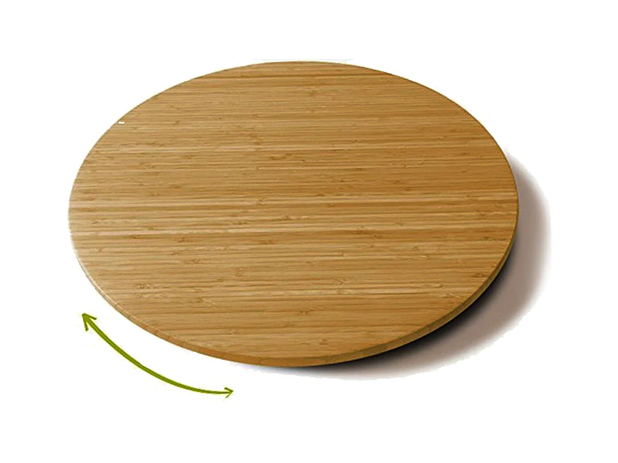 Plateau rond rotatif, plateau de service tournant, plat rond rotatif de table en bambou - Diamètre 35 x Hauteur 2.5 cm