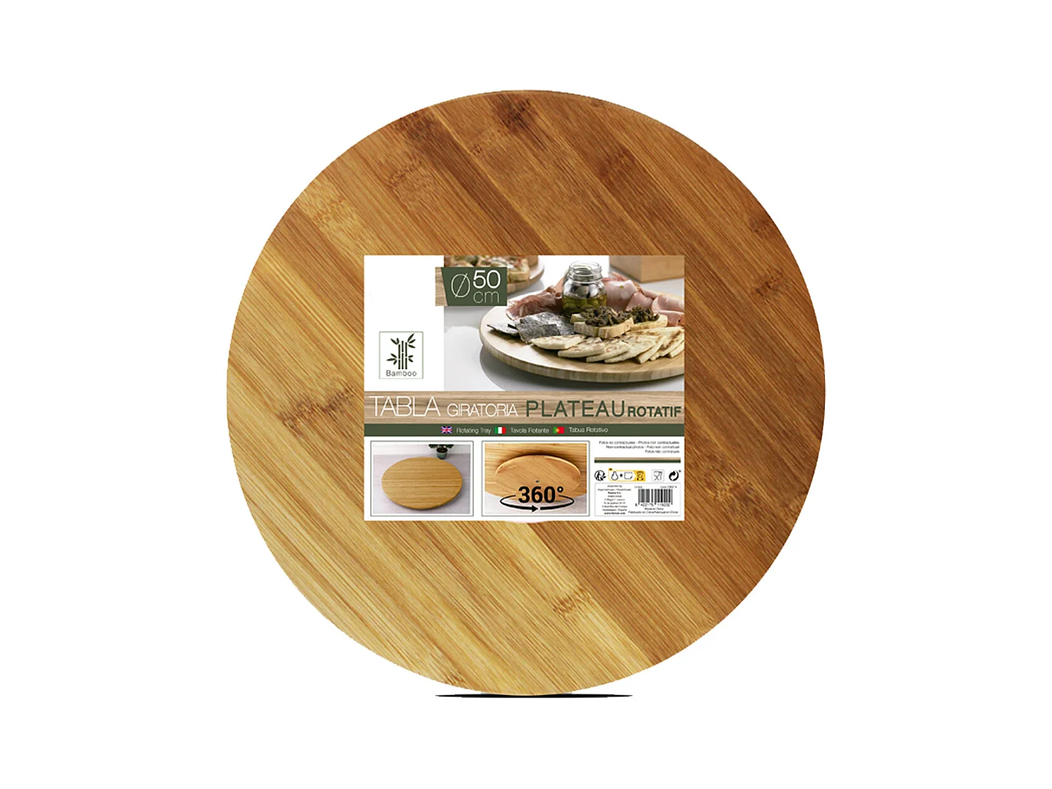 Plateau rond rotatif, plateau de service tournant, plat rond rotatif de table en bambou - Diamètre 50 x Hauteur 2.5 cm