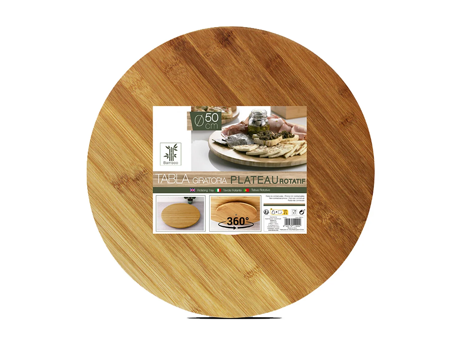 Plateau rond rotatif, plateau de service tournant, plat rond rotatif de table en bambou - Diamètre 50 x Hauteur 2.5 cm