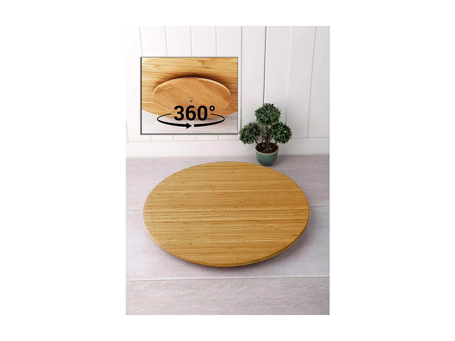 Plateau rond rotatif, plateau de service tournant, plat rond rotatif de table en bambou - Diamètre 50 x Hauteur 2.5 cm