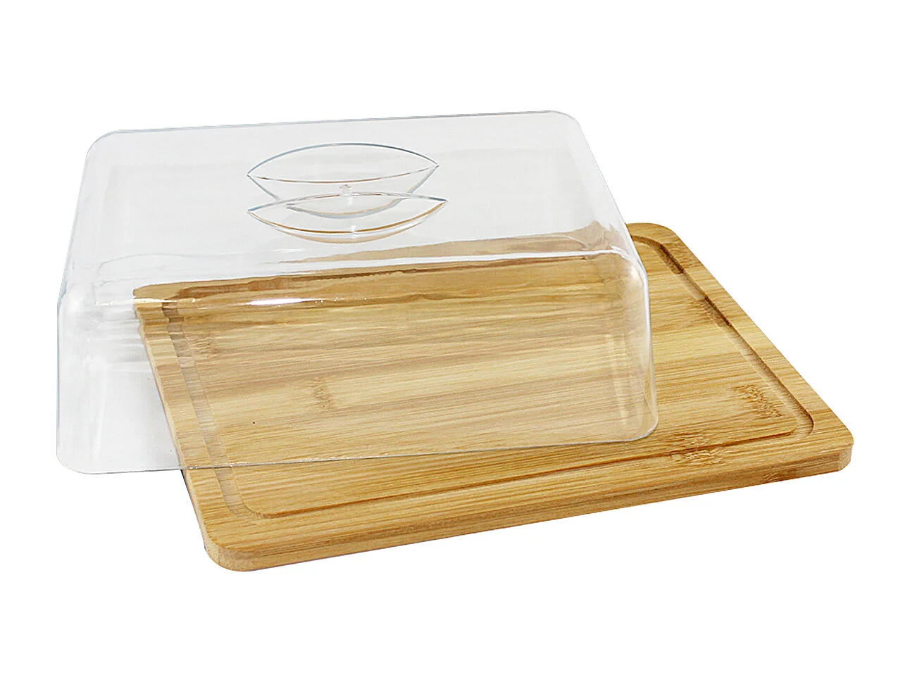 Plateau à fromage rectangulaire avec cloche, cloche à fromage en bambou coloris naturel - Longueur 24 x Profondeur 18.5 x Hauteur 6.6 cm