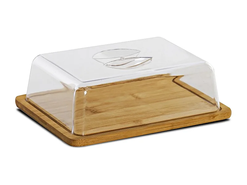 Plateau à fromage rectangulaire avec cloche, cloche à fromage en bambou coloris naturel - Longueur 24 x Profondeur 18.5 x Hauteur 6.6 cm