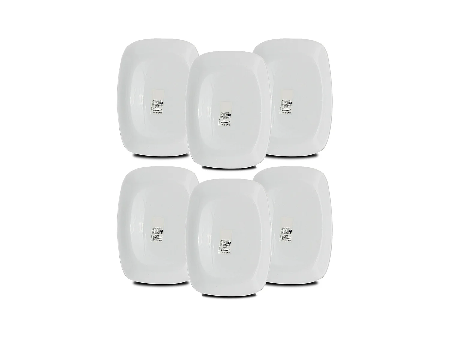 Set de table, service de 6 assiettes, plat de service rectangulaire en verre - Longueur 28 x Profondeur 20 cm