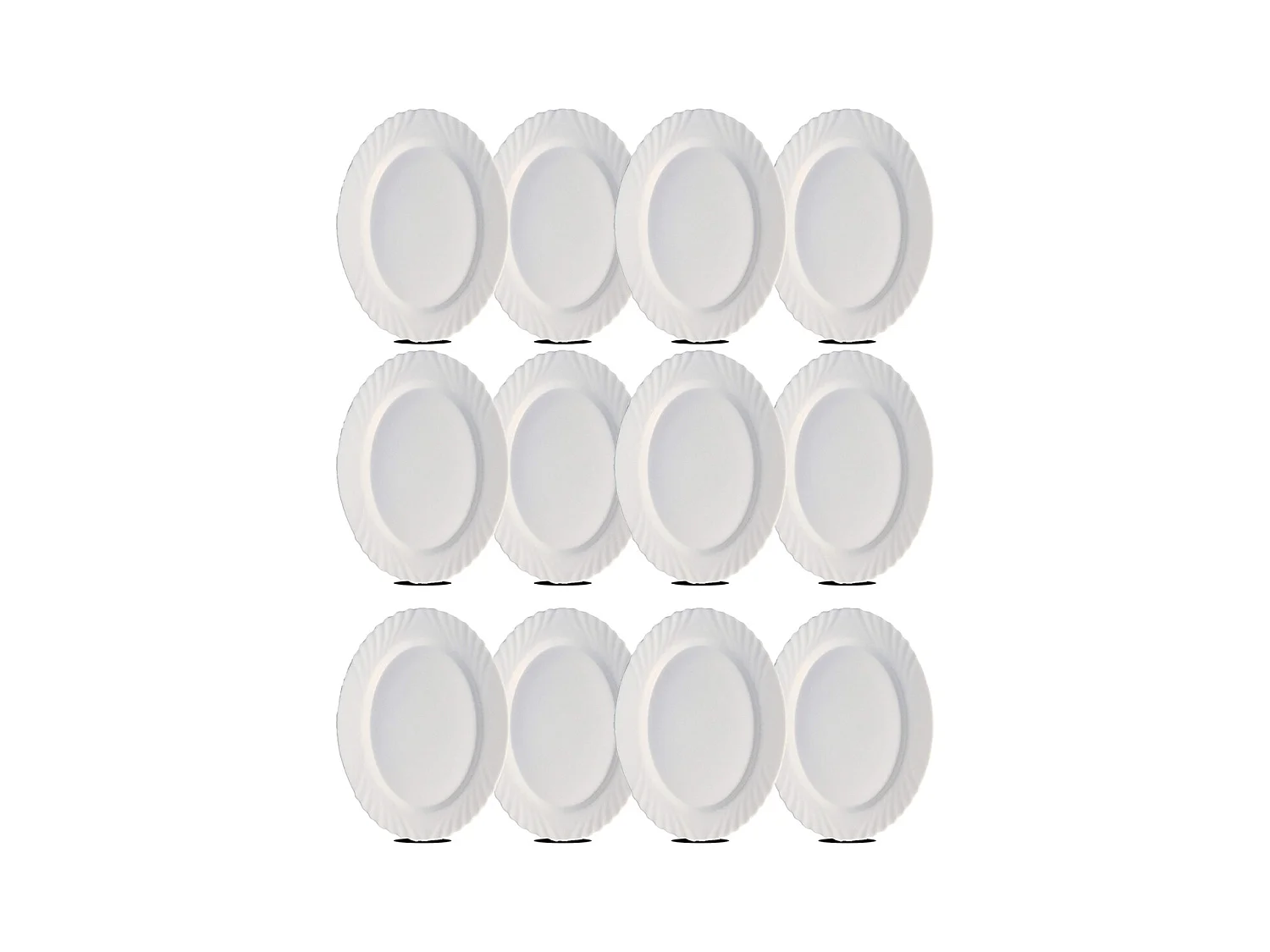 Lot de 12 plat oval, assiette de service coloris blanc en verre - Longueur 36 x Profondeur 34 x Hauteur 2 cm