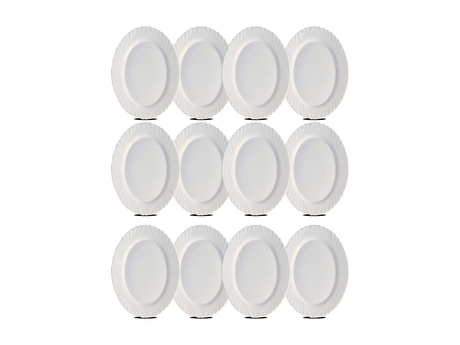 Lot de 12 plat oval, assiette de service coloris blanc en verre - Longueur 36 x Profondeur 34 x Hauteur 2 cm