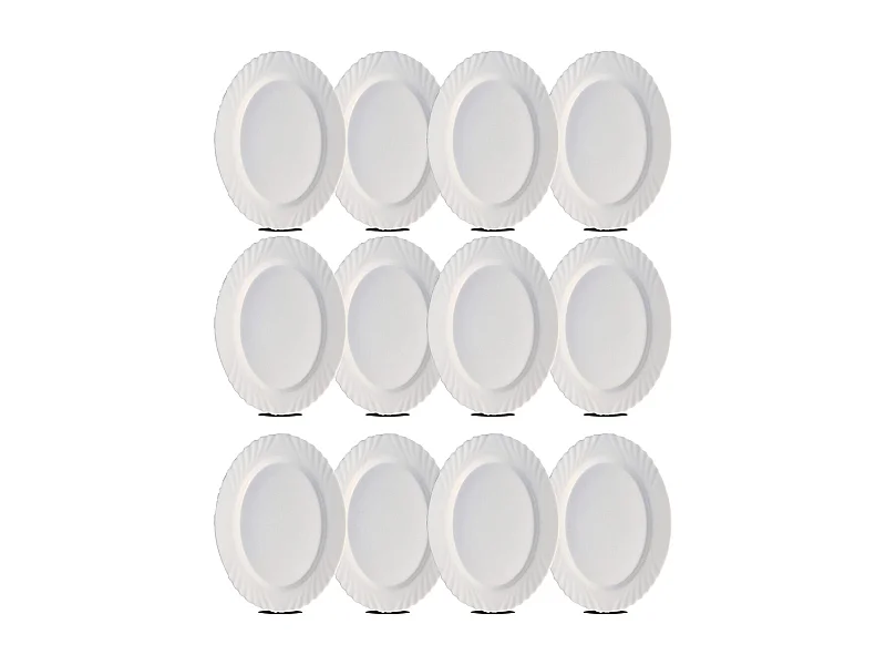 Lot de 12 plat oval, assiette de service coloris blanc en verre - Longueur 36 x Profondeur 34 x Hauteur 2 cm