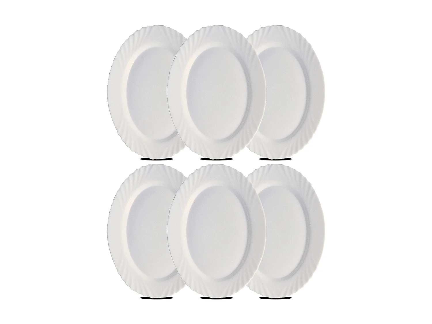 Lot de 6 plat oval, assiette de service coloris blanc en verre - Longueur 36 x Profondeur 34 x Hauteur 2 cm
