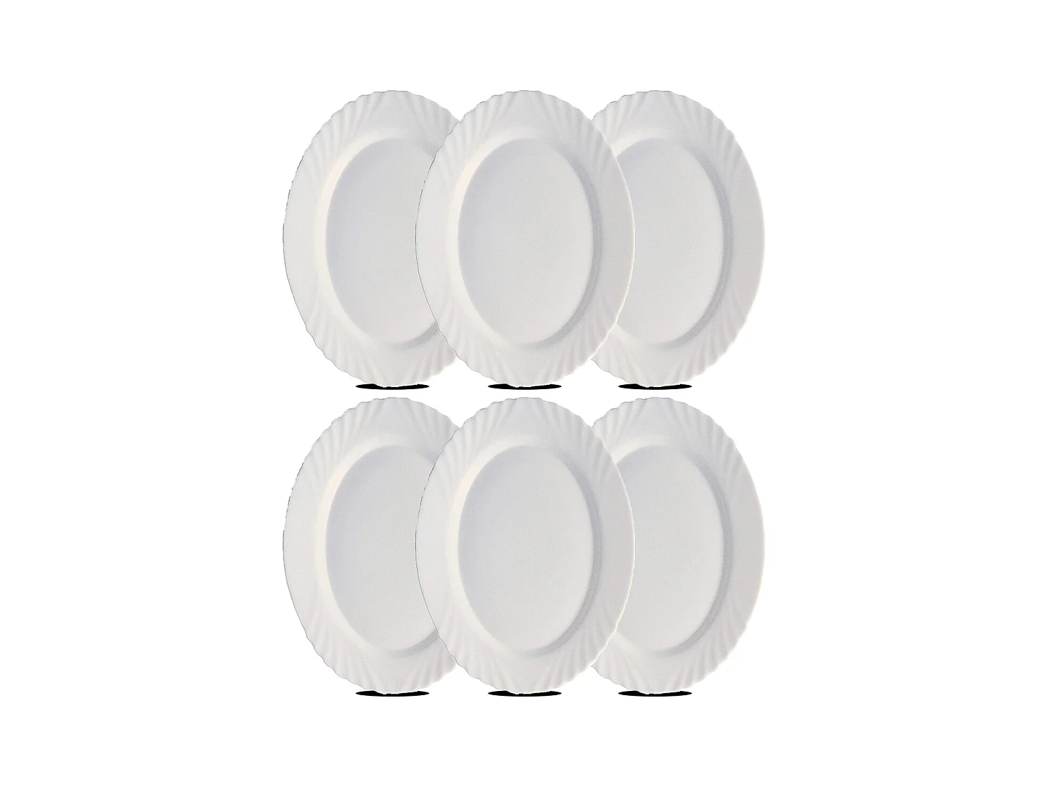 Lot de 6 plat oval, assiette de service coloris blanc en verre - Longueur 36 x Profondeur 34 x Hauteur 2 cm