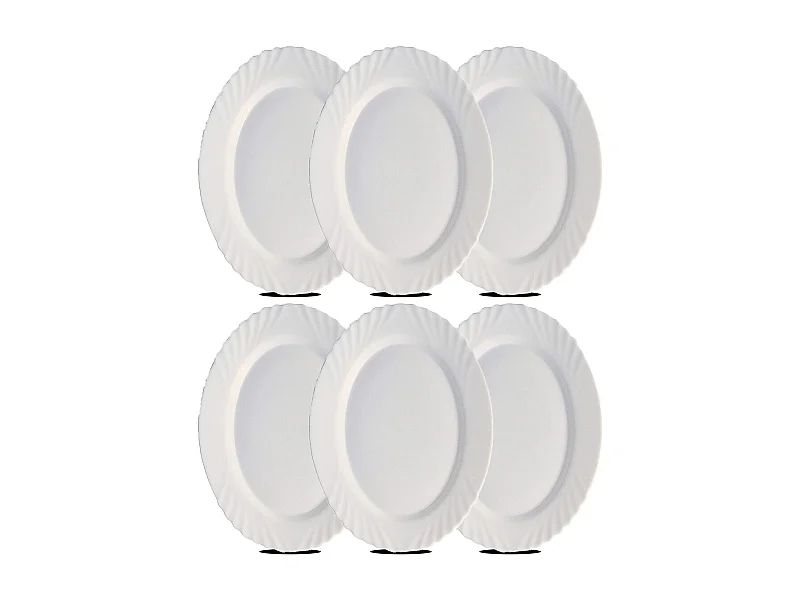 Lot de 6 plat oval, assiette de service coloris blanc en verre - Longueur 36 x Profondeur 34 x Hauteur 2 cm