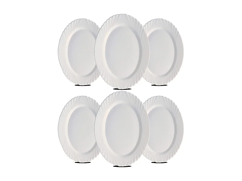 Lot de 6 plat oval, assiette de service coloris blanc en verre - Longueur 22 x Profondeur 15 cm
