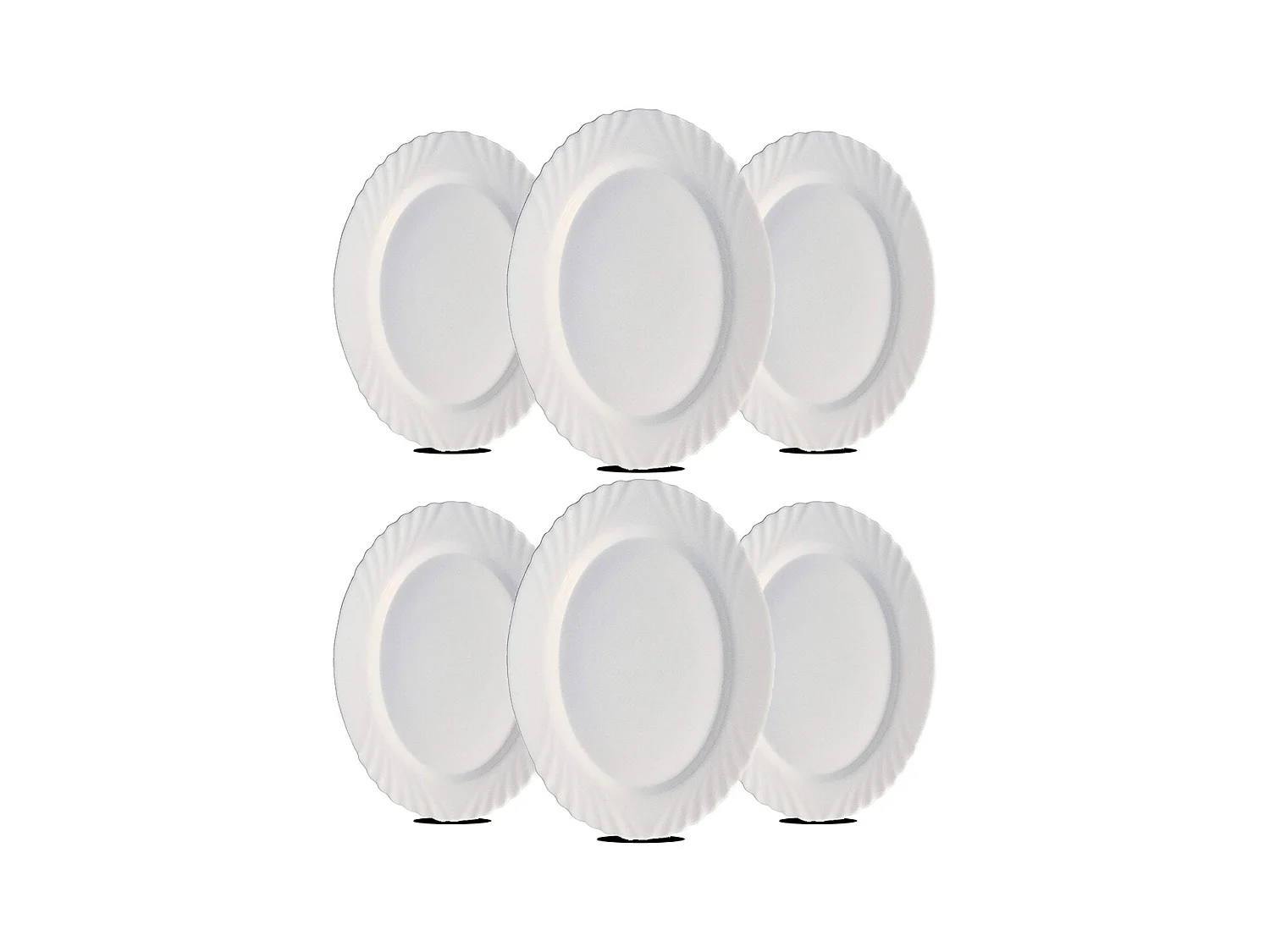 Lot de 6 plat oval, assiette de service coloris blanc en verre - Longueur 22 x Profondeur 15 cm