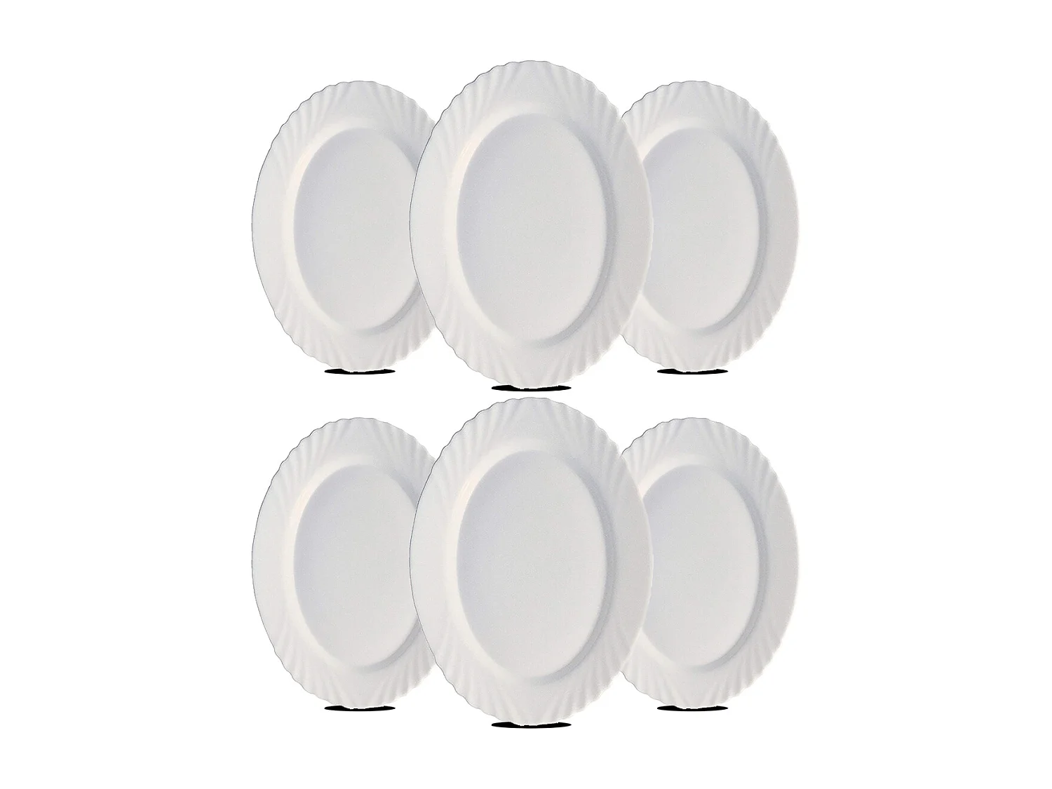 Lot de 6 plat oval, assiette de service coloris blanc en verre - Longueur 22 x Profondeur 15 cm