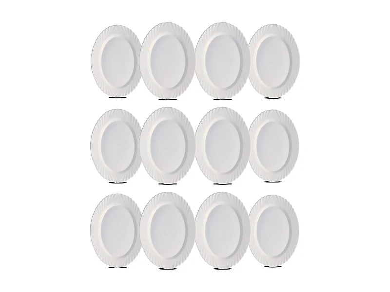 Lot de 12 plat oval, assiette de service coloris blanc en verre - Longueur 22 x Profondeur 15 cm