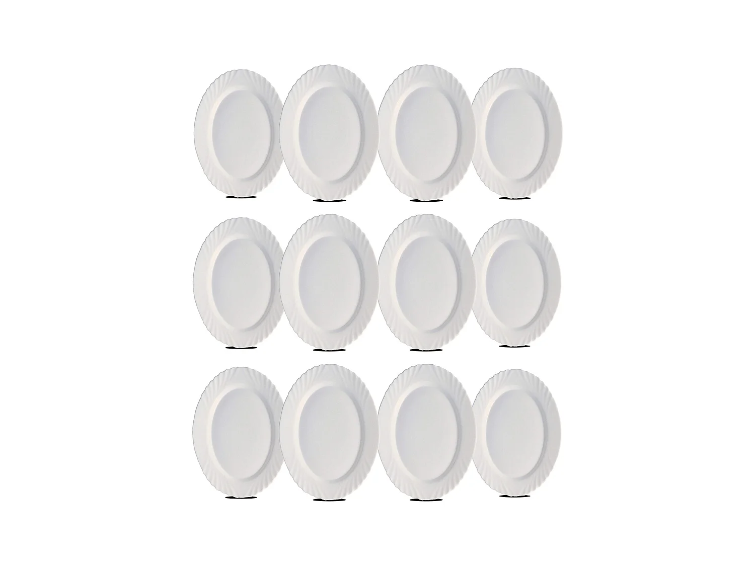 Lot de 12 plat oval, assiette de service coloris blanc en verre - Longueur 22 x Profondeur 15 cm