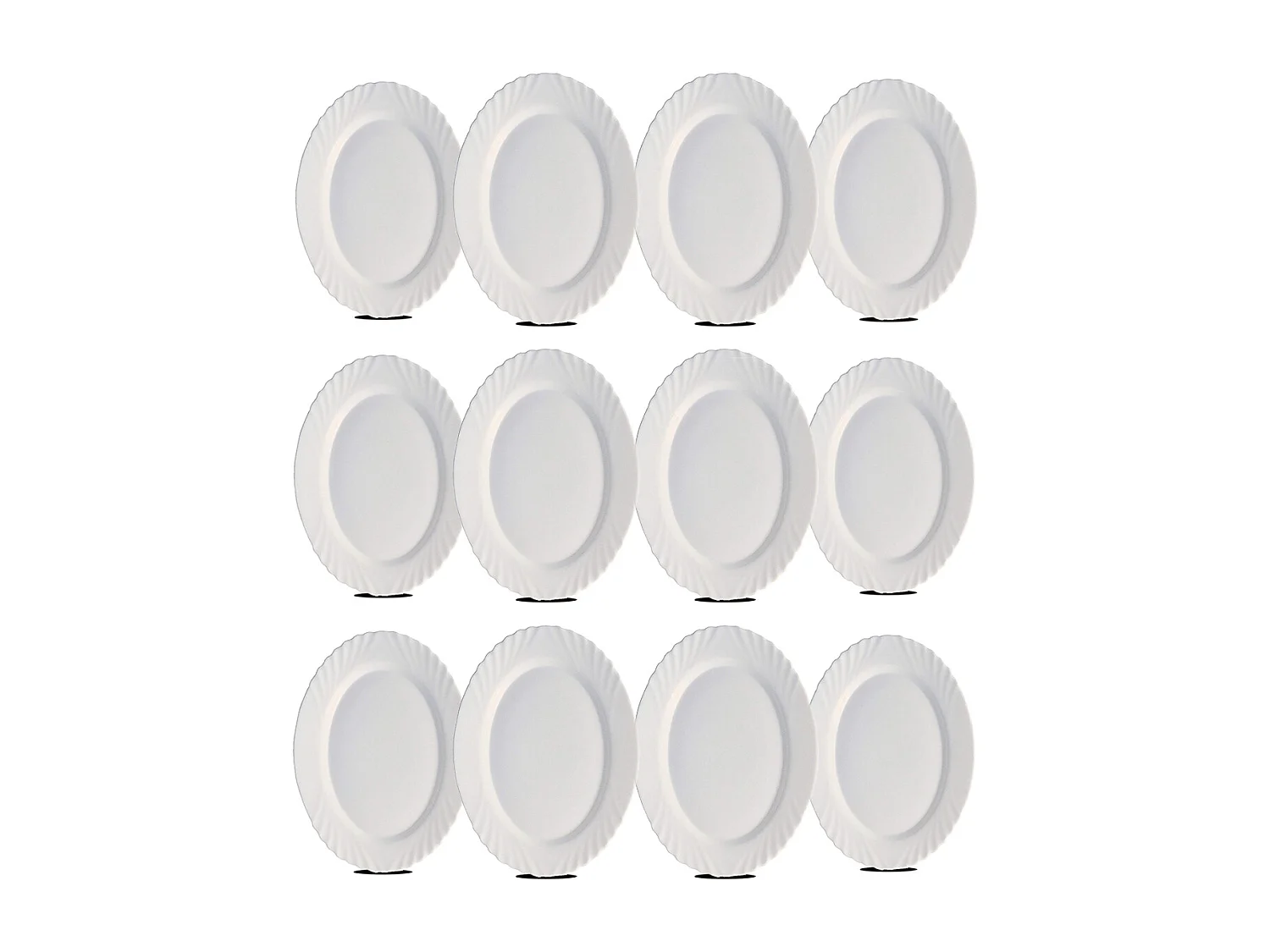 Lot de 12 plat oval, assiette de service coloris blanc en verre - Longueur 22 x Profondeur 15 cm