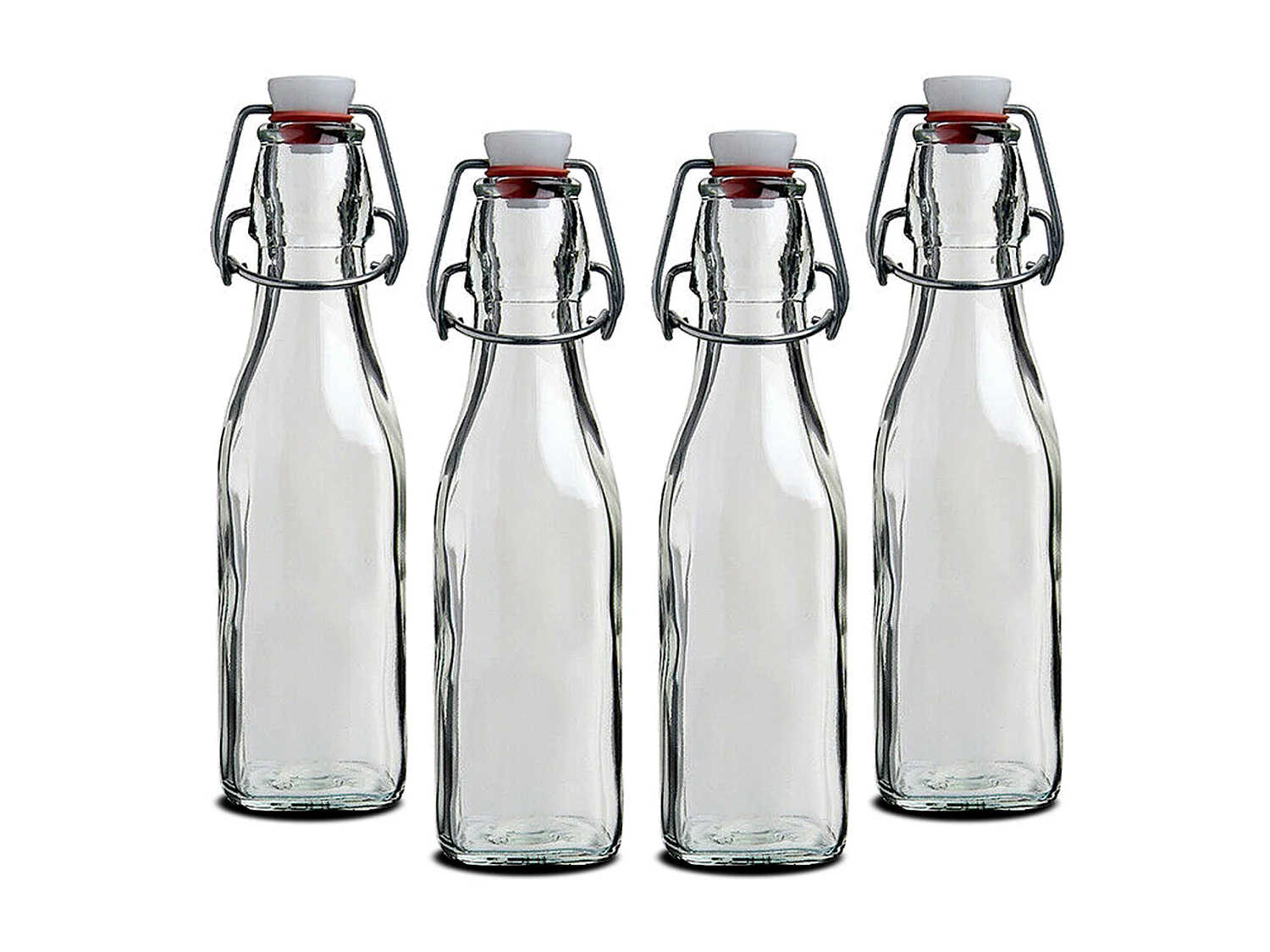 Lot de 4 bouteille en verre avec bouchon hermétique, bouteille avec fermeture à clip, capacité 0.5 L - Longueur 6.5 x Profondeur 6.5 x Hauteur 27.5 cm