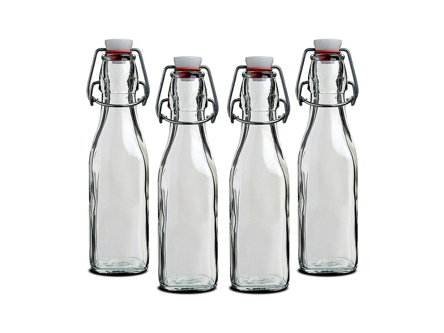 Lot de 4 bouteille en verre avec bouchon hermétique, bouteille avec fermeture à clip, capacité 0.5 L - Longueur 6.5 x Profondeur 6.5 x Hauteur 27.5 cm