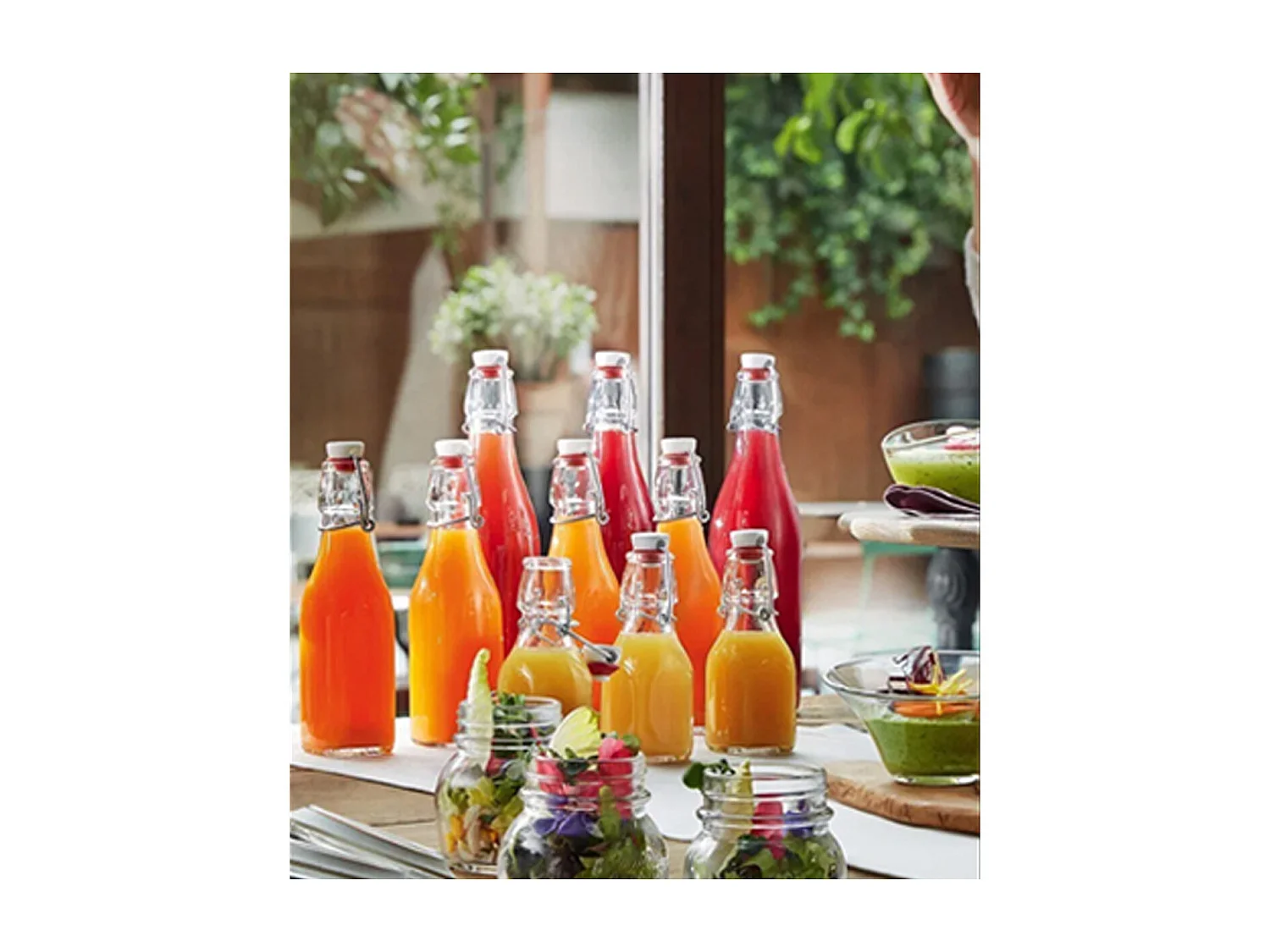 Lot de 4 bouteille en verre avec bouchon hermétique, bouteille avec fermeture à clip, capacité 0.5 L - Longueur 6.5 x Profondeur 6.5 x Hauteur 27.5 cm