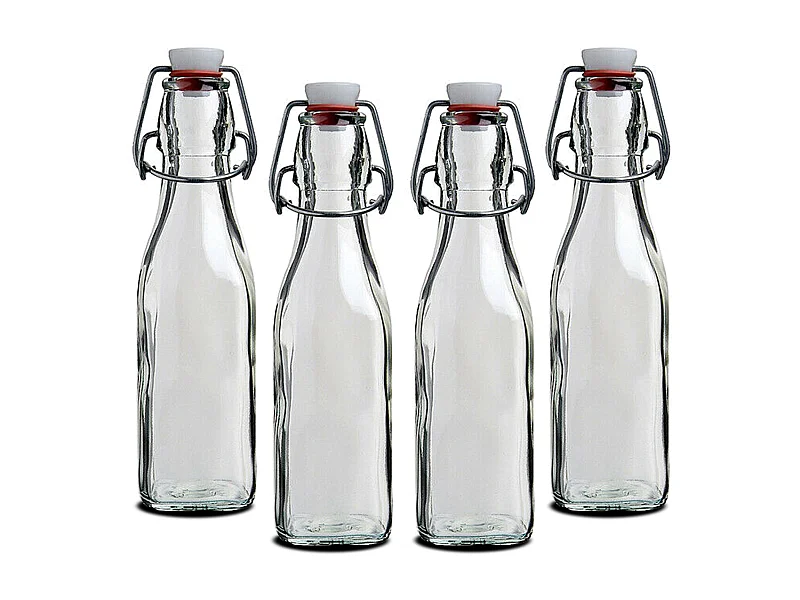Lot de 4 bouteille en verre avec bouchon hermétique, bouteille avec fermeture à clip, capacité 0.5 L - Longueur 6.5 x Profondeur 6.5 x Hauteur 27.5 cm