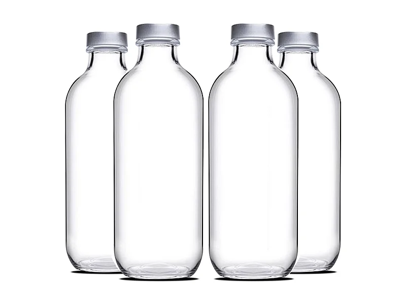 Lot de 4 bouteille en verre avec bouchon à vis, carafe pour l'eau, jus, capacité 50 cl - Ø 7 x Hauteur 20.5 cm