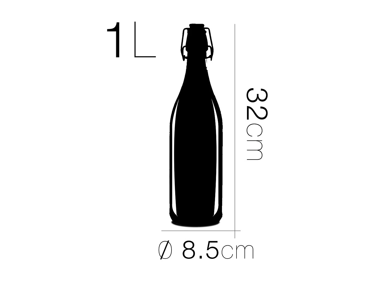 Lot de 8 bouteille en verre avec bouchon hermétique, bouteille avec fermeture à clip, capacité 1 L - Diamètre 8.5 x Hauteur 32 cm