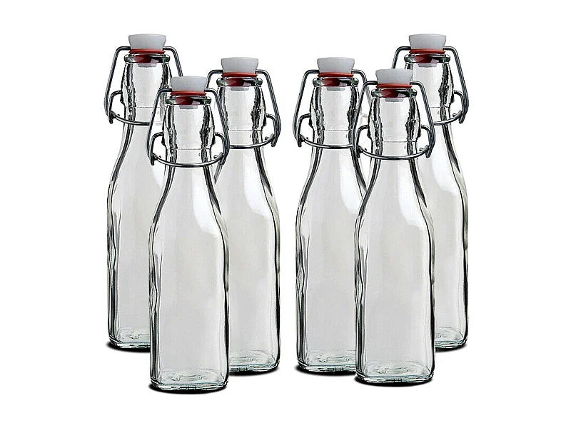 Lot de 6 bouteille en verre avec bouchon hermétique, bouteille avec fermeture à clip, capacité 0.5 L - Longueur 6.5 x Profondeur 6.5 x Hauteur 27.5 cm