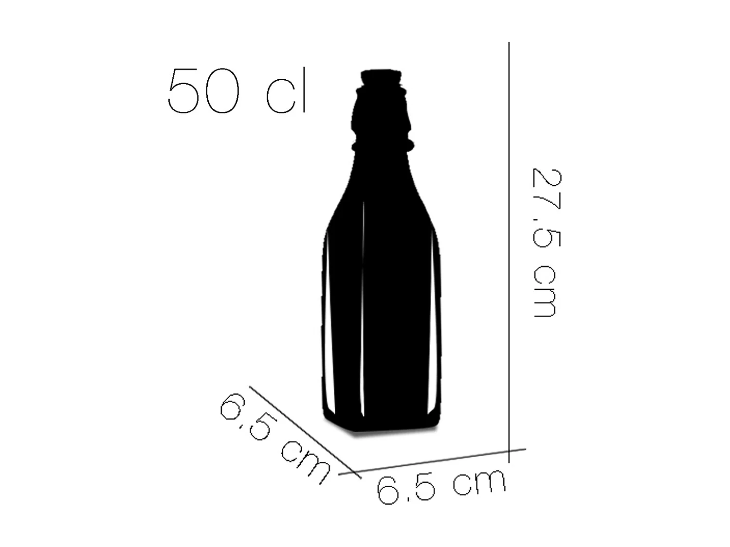 Lot de 6 bouteille en verre avec bouchon hermétique, bouteille avec fermeture à clip, capacité 0.5 L - Longueur 6.5 x Profondeur 6.5 x Hauteur 27.5 cm