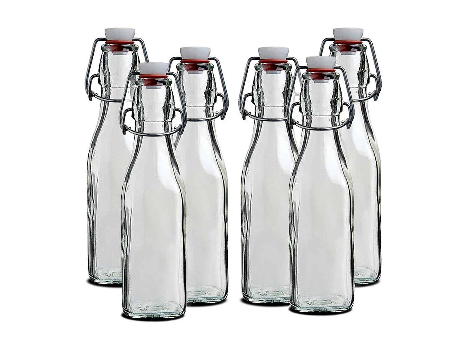 Lot de 6 bouteille en verre avec bouchon hermétique, bouteille avec fermeture à clip, capacité 0.5 L - Longueur 6.5 x Profondeur 6.5 x Hauteur 27.5 cm