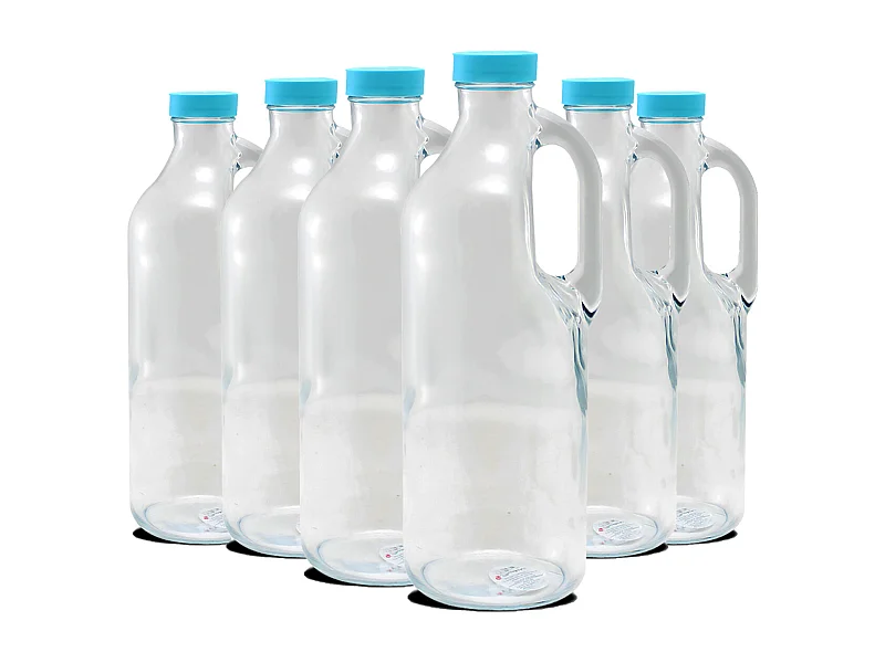 Lot de 6 bouteille en verre avec bouchon à vis, carafe pour l'eau, jus, capacité 1.4 L - Diamètre 9 x Hauteur 30 cm