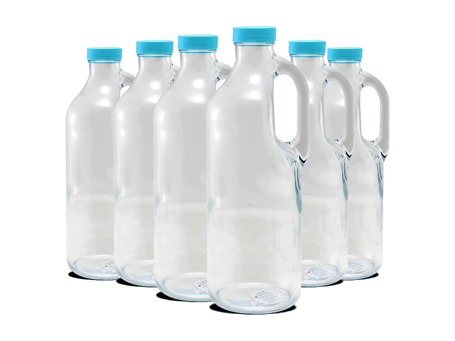 Lot de 6 bouteille en verre avec bouchon à vis, carafe pour l'eau, jus, capacité 1.4 L - Diamètre 9 x Hauteur 30 cm