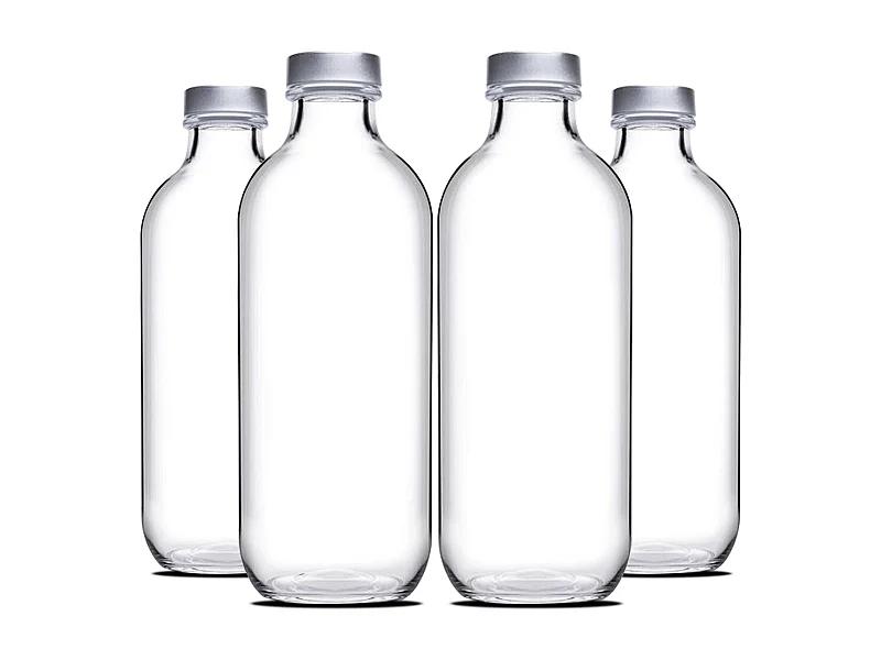 Lot de 4 bouteille en verre avec bouchon à vis, carafe pour l'eau, jus, capacité 1 L - Ø 9 x Hauteur 26 cm