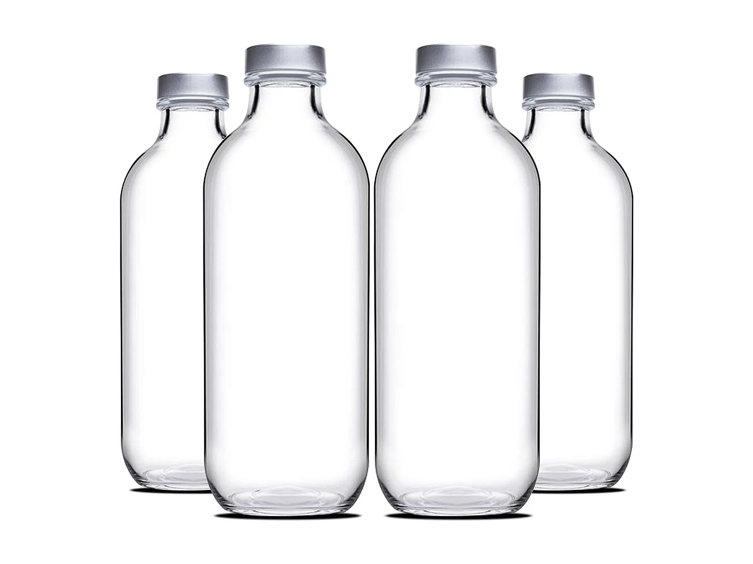 Lot de 4 bouteille en verre avec bouchon à vis, carafe pour l'eau, jus, capacité 1 L - Ø 9 x Hauteur 26 cm
