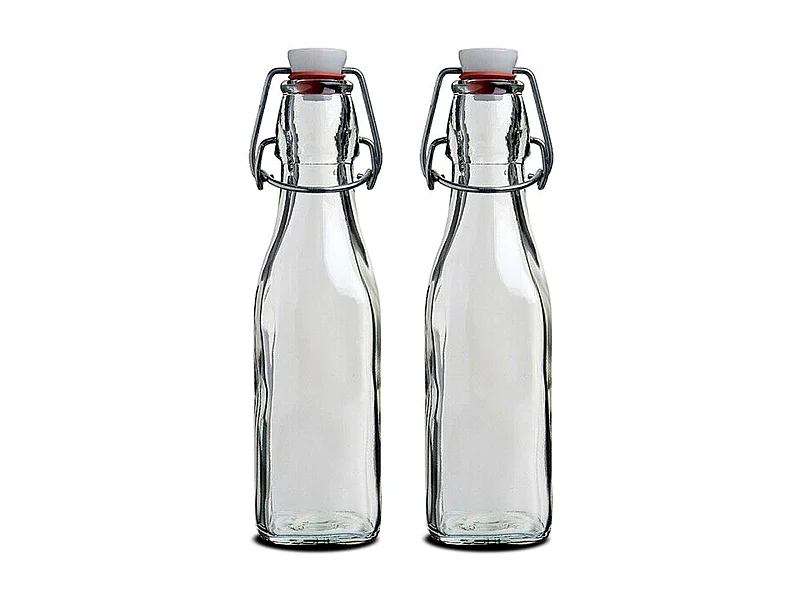 Lot de 2 bouteille en verre avec bouchon hermétique, bouteille avec fermeture à clip, capacité 0.5 L - Longueur 6.5 x Profondeur 6.5 x Hauteur 27.5 cm