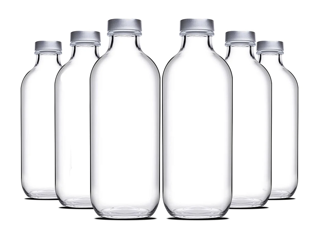 Lot de 6 bouteille en verre avec bouchon à vis, carafe pour l'eau, jus, capacité 1 L - Ø 9 x Hauteur 26 cm