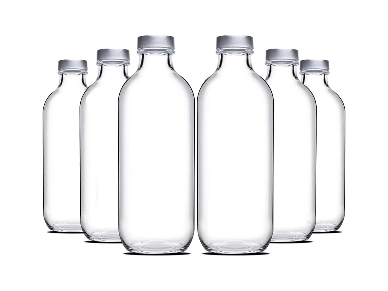 Lot de 6 bouteille en verre avec bouchon à vis, carafe pour l'eau, jus, capacité 1 L - Ø 9 x Hauteur 26 cm