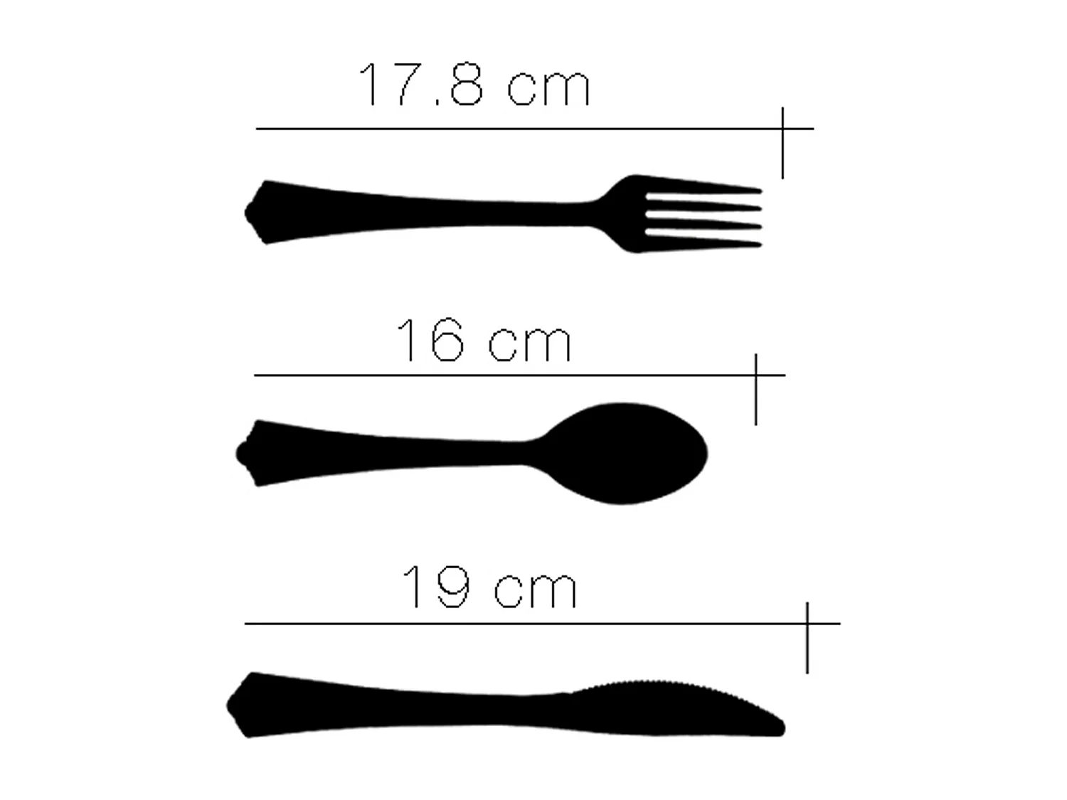 Ensemble de 18 couverts argentés, fourchettes, couteaux, cuillères pour les vacances, réunion de famille - Longueur 17.8 / 16 / 19 cm