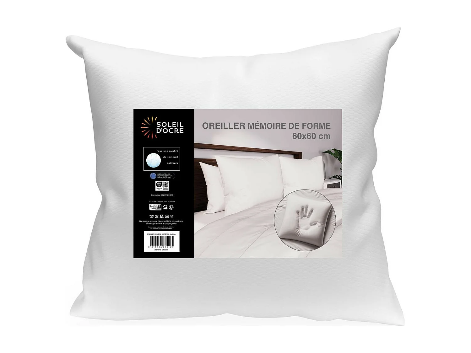 Almohada viscoelástica 60x60 cm, de Soleil d'ocre