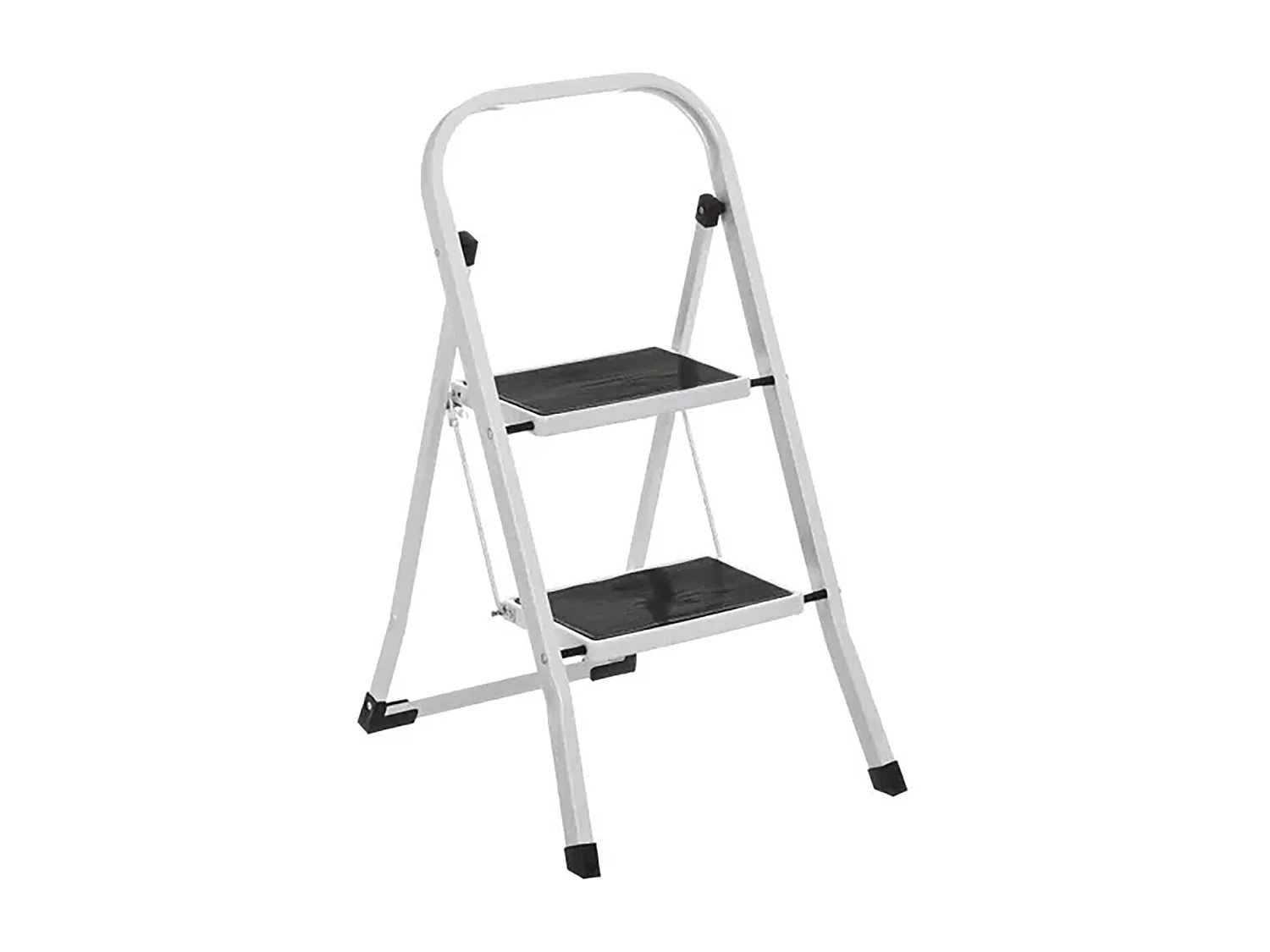 Echelle, Escabeau avec 2 marches en acier coloris blanc - Longueur 45 x Profondeur 54 x Hauteur 82 cm