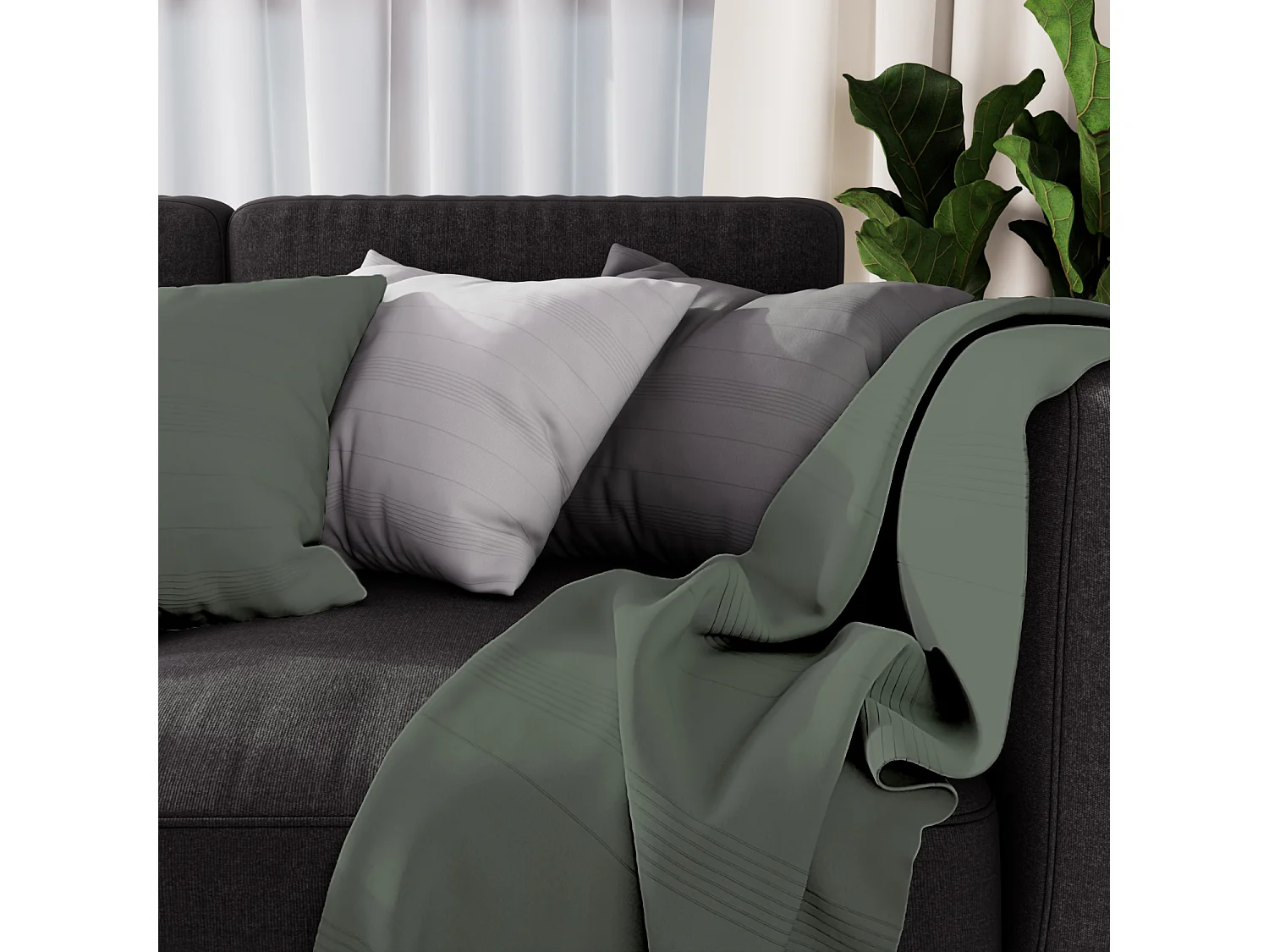 Jeté de lit ou canapé 180x220 cm ADELE kaki, par Soleil d'ocre