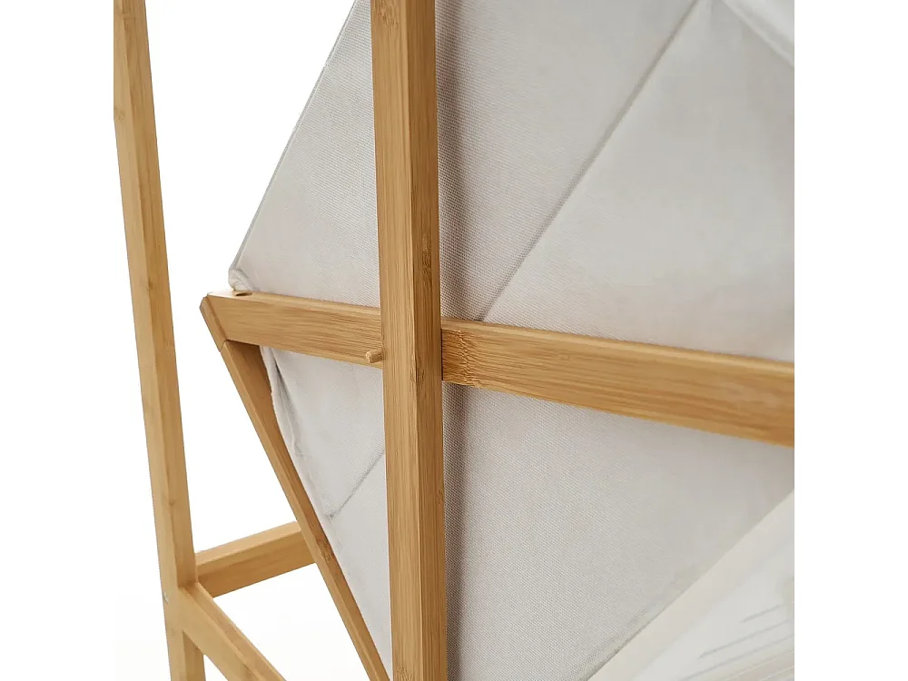 Estantería de Baño de Bambú con Cesto de Ropa - MDF Blanco/Natural 140 cm