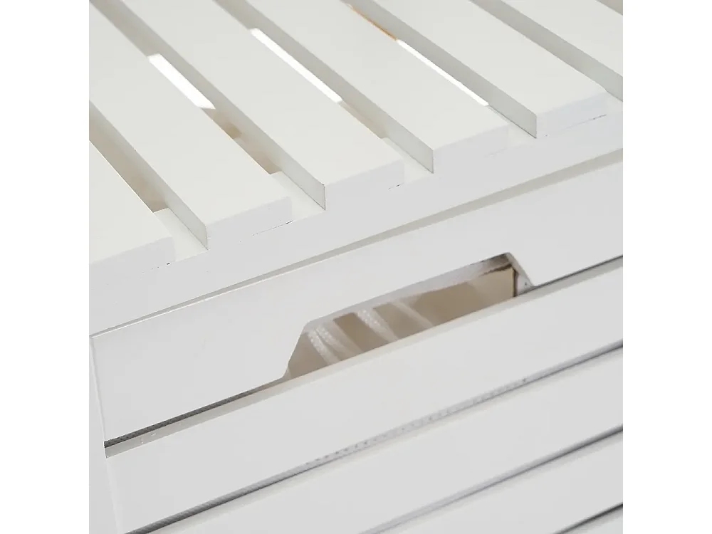 Étagère de salle de bain avec panier à linge en bambou, MDF coloris blanc/naturel - Longueur 34 x Profondeur 33 x Hauteur 140 cm