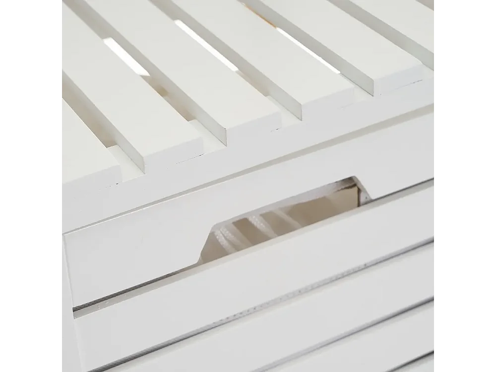 Estantería de Baño de Bambú con Cesto de Ropa - MDF Blanco/Natural 140 cm